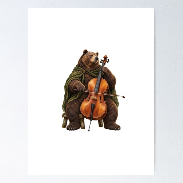 Item preview, Moss-Cloaked Bear Cellist with a Wooden Cello designed and sold by Mono.fi Studios.