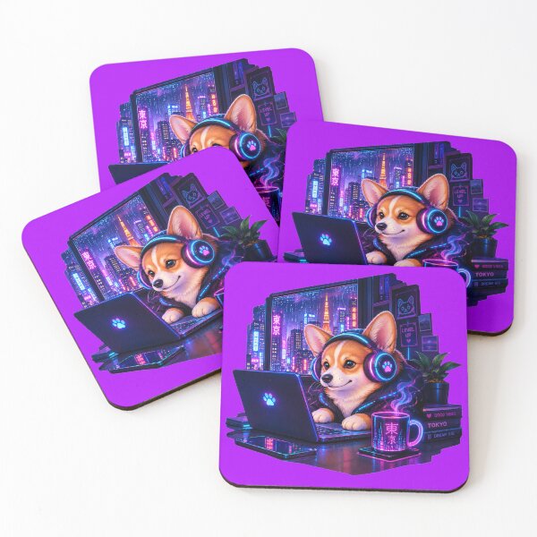 Item preview, Cute Cyberpunk Corgi Coding Gamer Dog Lofi Neon Art designed and sold by CorgiCoffeeHub.