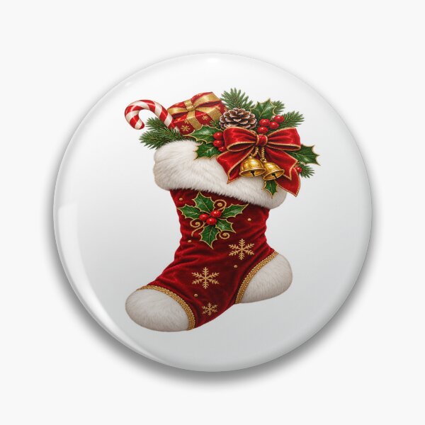 Item preview, Christmas Stocking with Red Velvet, White Fur, Holly and Golden Bells designed and sold by Pixanova.