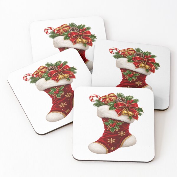 Item preview, Christmas Stocking with Red Velvet, White Fur, Holly and Golden Bells designed and sold by Pixanova.