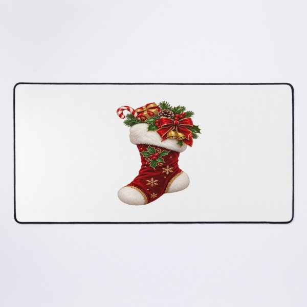 Item preview, Christmas Stocking with Red Velvet, White Fur, Holly and Golden Bells designed and sold by Pixanova.