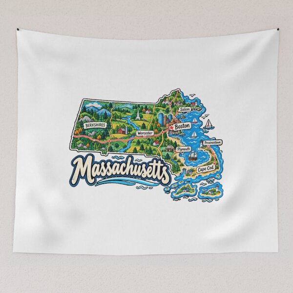 Item preview, Hand Drawn Massachusetts Travel Souvenir Landmark Gift designed and sold by MichaeIRellov.