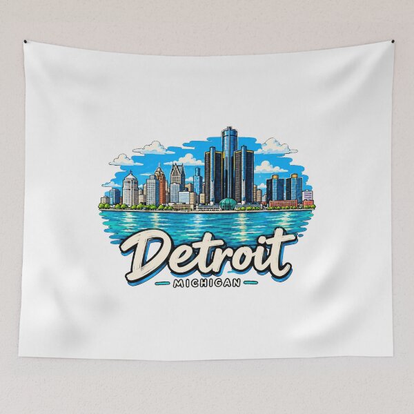 Item preview, Hand Drawn Detroit Michigan Travel Souvenir Landmark Gift designed and sold by MichaeIRellov.