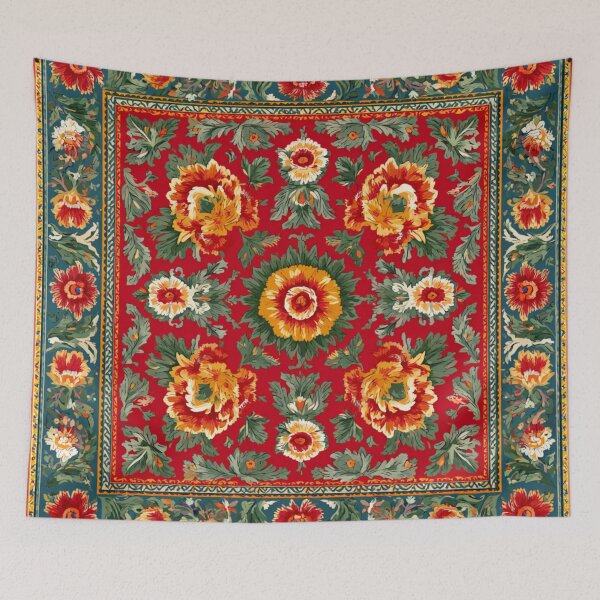 Item preview, Uzbekistan Suzani Embroidery Floral Red Green Vintage Oriental Pattern designed and sold by GrinGalore.