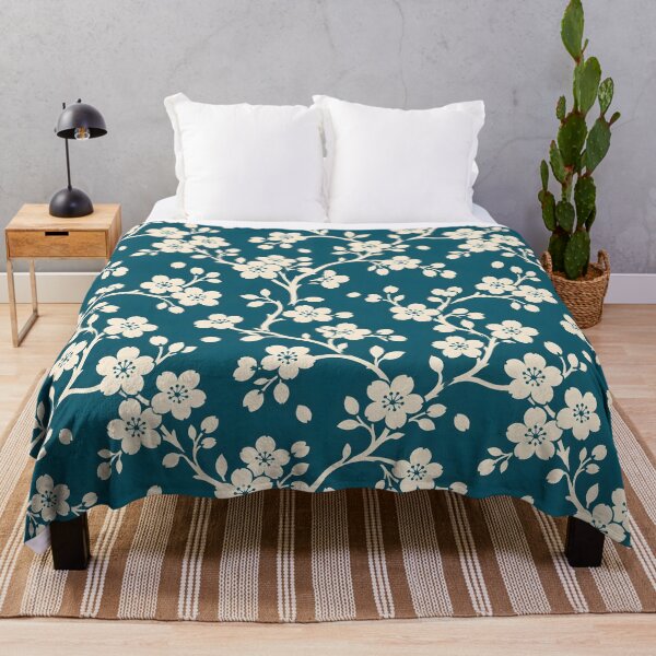 Item preview, Teal Cream Cherry Blossom Floral Japanese Sakura Botanical Seamless Pattern designed and sold by GrinGalore.