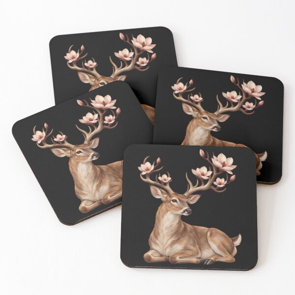 Item preview, Resting Deer With Magnolia Flower Antlers Woodland Wildlife Art designed and sold by Resdoploder.