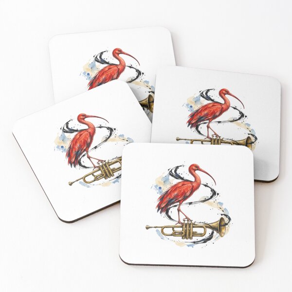 Item preview, Scarlet Ibis on a Floating Trumpet with Ink Swirls designed and sold by Mono.fi Studios.