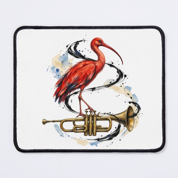Item preview, Scarlet Ibis on a Floating Trumpet with Ink Swirls designed and sold by Mono.fi Studios.