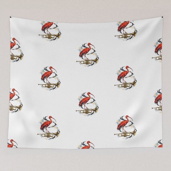 Item preview, Scarlet Ibis on a Floating Trumpet with Ink Swirls designed and sold by Mono.fi Studios.