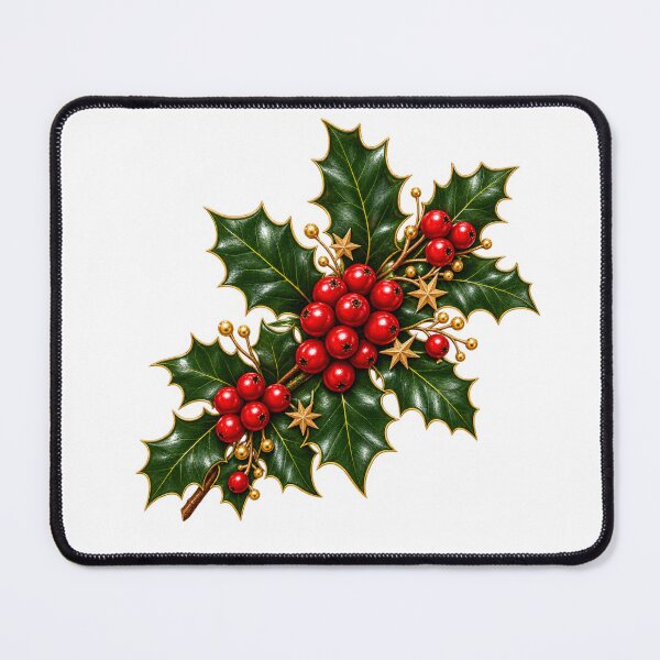 Item preview, Christmas Holly Leaves and Red Berries with Elegant Gold Accents designed and sold by Pixanova.