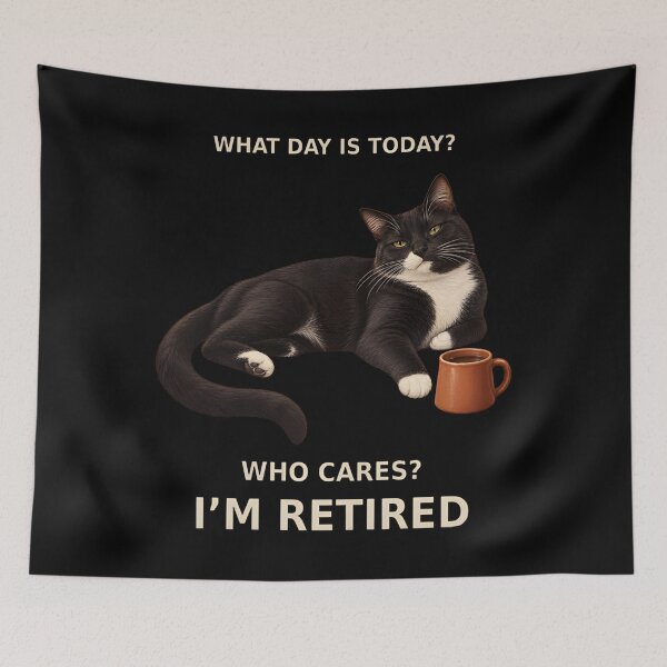 Item preview, What Day Is Today Who Cares I'm Retired – Funny Tuxedo Cat designed and sold by Reswopkiser.