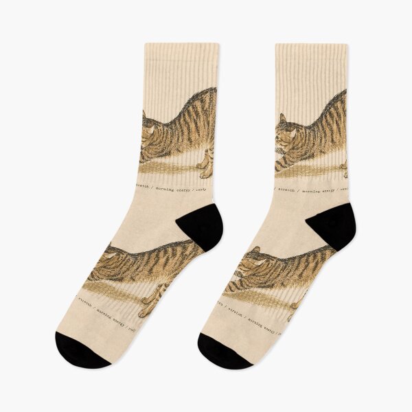 Item preview, Morning Energy Stretching Tabby Cat: Vintage Linocut designed and sold by HowHoFamily.