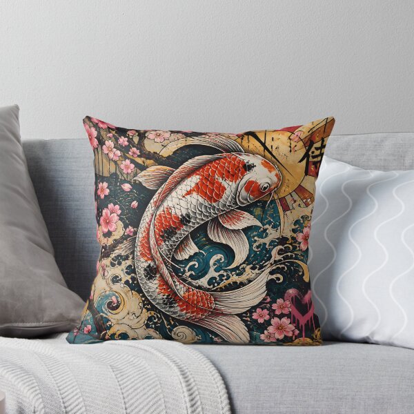 Item preview, Japanese Koi Fish Tattoo Art - Cherry Blossom Waves designed and sold by GrinGalore.