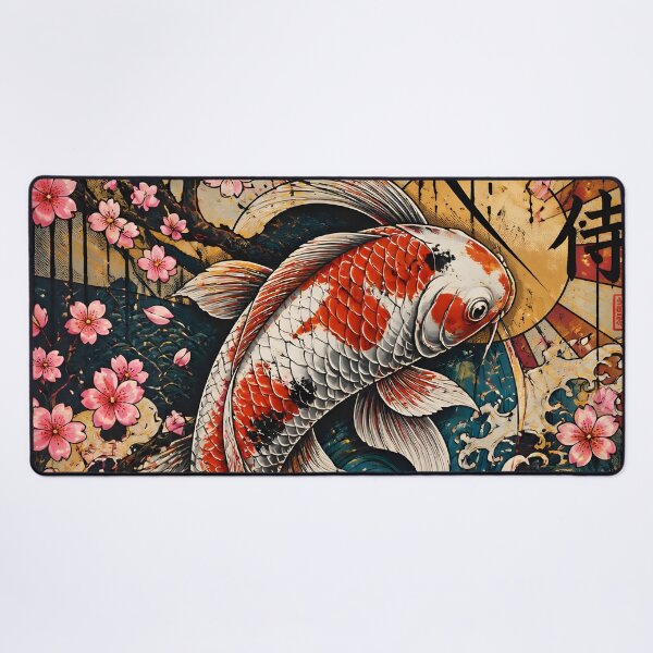 Item preview, Japanese Koi Fish Tattoo Art - Cherry Blossom Waves designed and sold by GrinGalore.