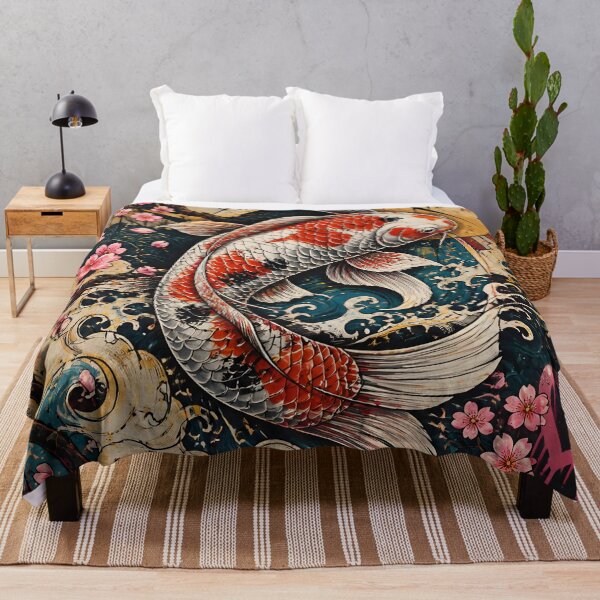 Item preview, Japanese Koi Fish Tattoo Art - Cherry Blossom Waves designed and sold by GrinGalore.