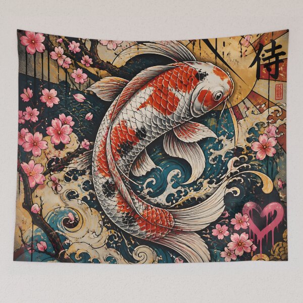 Item preview, Japanese Koi Fish Tattoo Art - Cherry Blossom Waves designed and sold by GrinGalore.