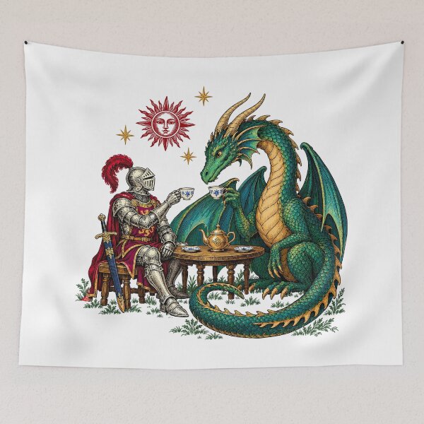 Item preview, Medieval Knight and Dragon Tea Time Fantasy designed and sold by gordonbwyashop.