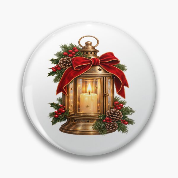 Item preview, Vintage Christmas Lantern with Red Velvet Bow, Candle and Holly designed and sold by Pixanova.