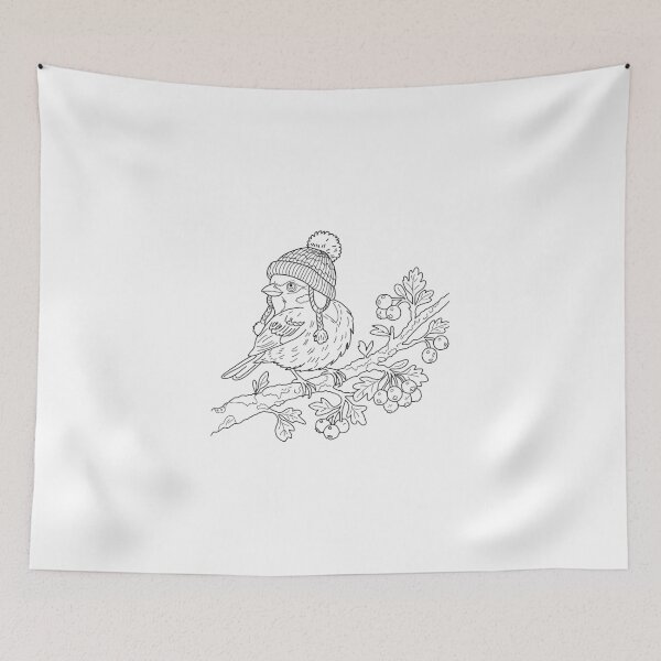 Item preview, Cute Winter Bird in Beanie Hat, Whimsical Christmas Woodland Line Art Coloring Page designed and sold by polisi26.