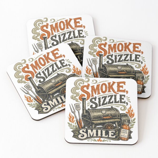 Item preview, Smoke Sizzle Smile Vintage BBQ Smoker Grilling Barbecue Design designed and sold by inkoutninja.