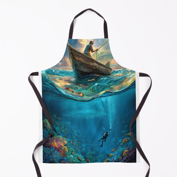 Item preview, Fisherman and Diver in a Vibrant Ocean Scene designed and sold by Artessie.