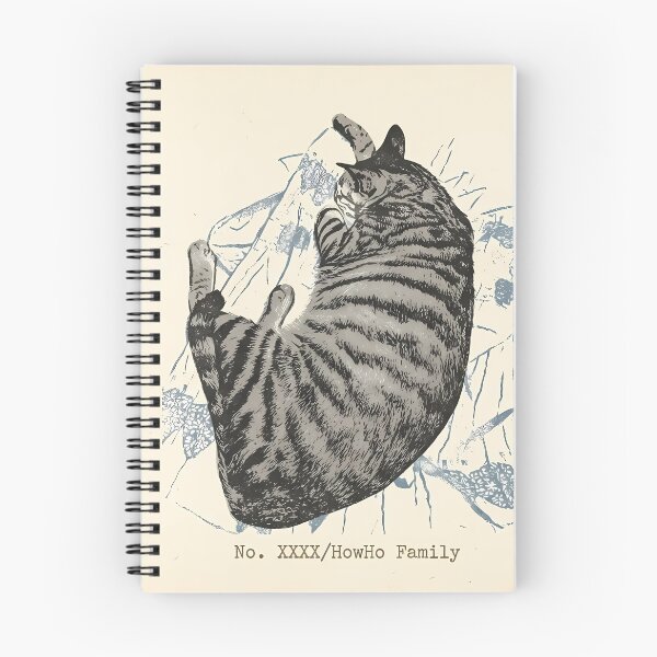Item preview, Curled Up Tabby Cat Floral: Vintage Linocut designed and sold by HowHoFamily.