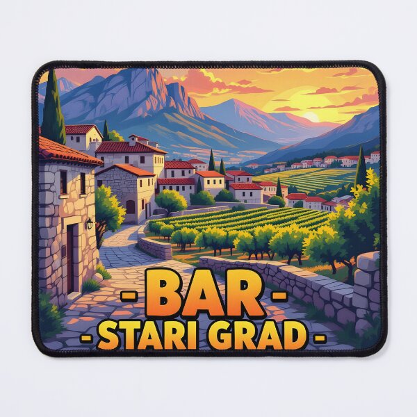 Item preview, Bar Old Town Montenegro – Vintage Mountain Village Travel Poster designed and sold by LSVart.