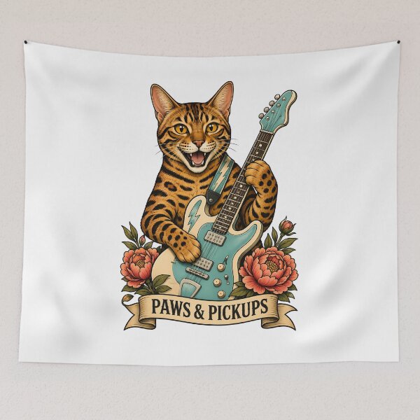 Item preview, Paws And Pickups Cat Guitar Music designed and sold by Old's Cool Cat Studio.