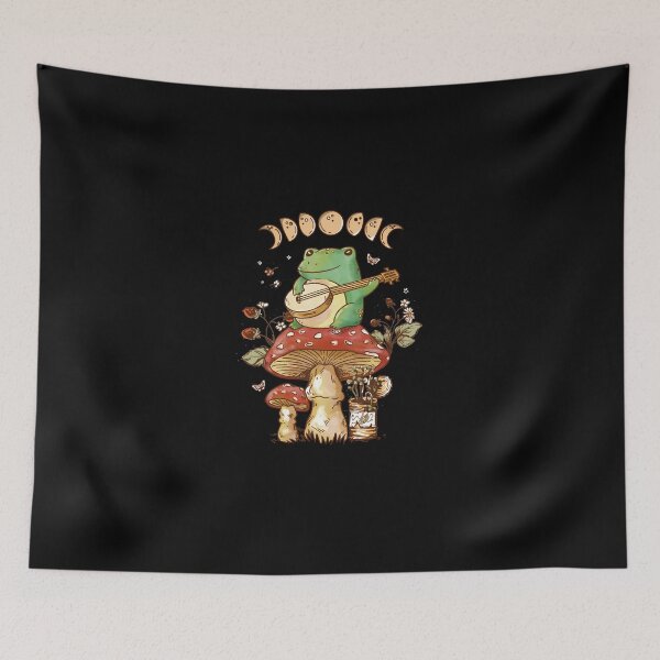 Item preview, Cottagecore-Aesthetic-Frog-With-Banjo-Mushroom-Moon-Phases-Art designed and sold by tardiegrabe.