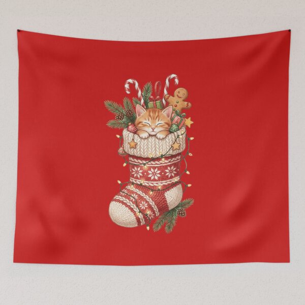 Item preview, Cute Christmas Kitten in Holiday Stocking - Cozy Winter Cottagecore designed and sold by daila70.