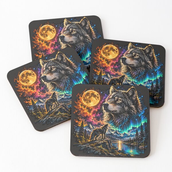 Item preview, Wolf Howling at Moon Vintage Night Art designed and sold by wtalat123.