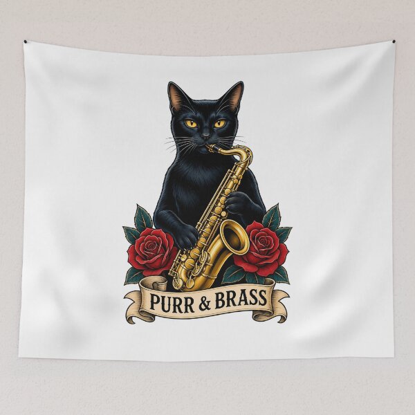 Item preview, Purr And Brass Cat Saxophone Jazz designed and sold by Old's Cool Cat Studio.