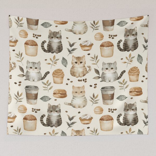 Item preview, Cute Coffee Cats and Bakery Watercolor Seamless Pattern designed and sold by Phongphut.