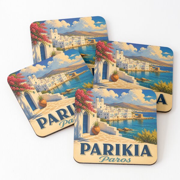 Item preview, Parikia Paros Greece – Vintage Seafront Travel Poster designed and sold by LSVart.