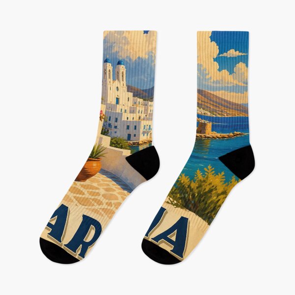 Item preview, Parikia Paros Greece – Vintage Seafront Travel Poster designed and sold by LSVart.