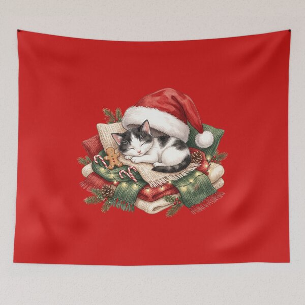 Item preview, Cute Sleeping Christmas Kitten in Santa Hat - Cozy Winter Cottagecore designed and sold by daila70.