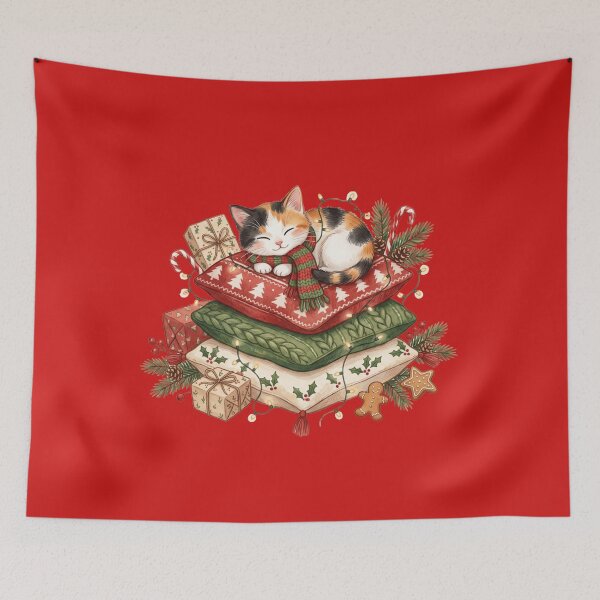 Item preview, Cute Sleeping Christmas Kitten on Pillows - Cozy Winter Cottagecore designed and sold by daila70.