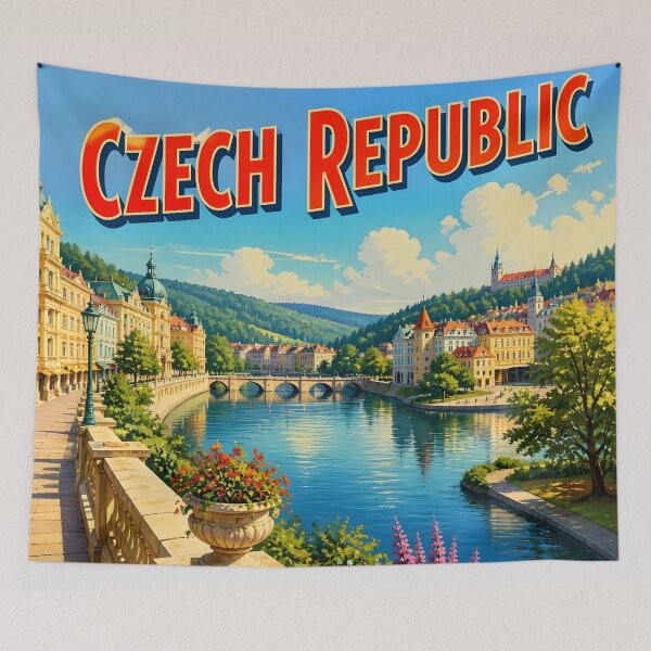 Item preview, Czech Republic – Vintage Riverside Travel Poster designed and sold by LSVart.
