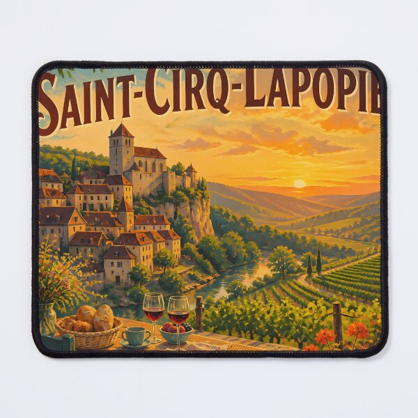 Item preview, Saint-Cirq-Lapopie France – Vintage Countryside Terrace Travel Poster designed and sold by LSVart.