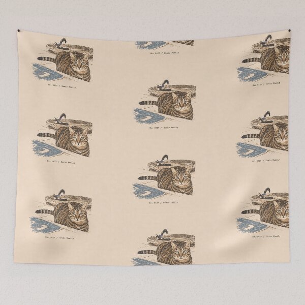 Item preview, Resting Tabby Cat on Mat: Vintage Linocut designed and sold by HowHoFamily.