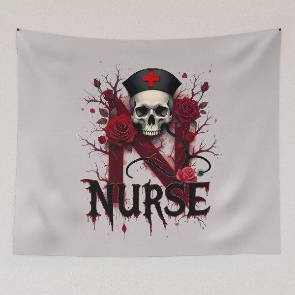 Item preview, Gothic Nurse – Skull, Red Roses and Dark Aesthetic designed and sold by Art-Arcade6.