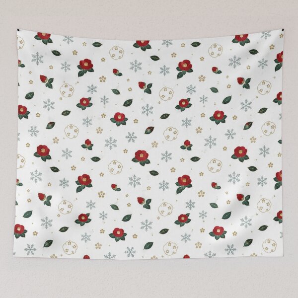 Item preview, Japanese Red Camellia Snowflake Pattern - Winter Floral Tsubaki designed and sold by vekotpu.