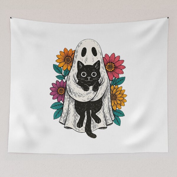 Item preview, Cute Cat Ghost Floral Halloween Design designed and sold by GiaoCalonas.