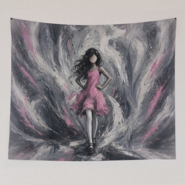 Item preview, Faceless Girl Pink Dress Abstract Storm Painting designed and sold by davitabros.