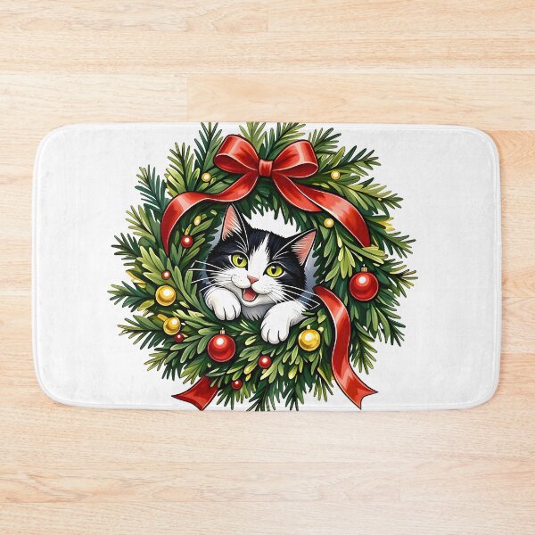 Item preview, Festive Tuxedo Cat in Christmas Wreath designed and sold by Sybille-Yates.