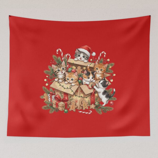 Item preview, Playful Christmas Kittens in Gift Box - Cozy Winter Cottagecore designed and sold by daila70.