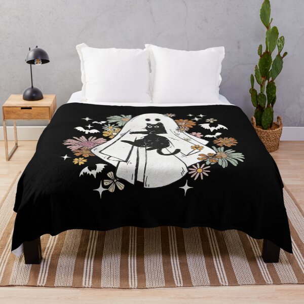 Item preview, Retro Ghost Cat Floral Halloween Art designed and sold by GiaoCalonas.