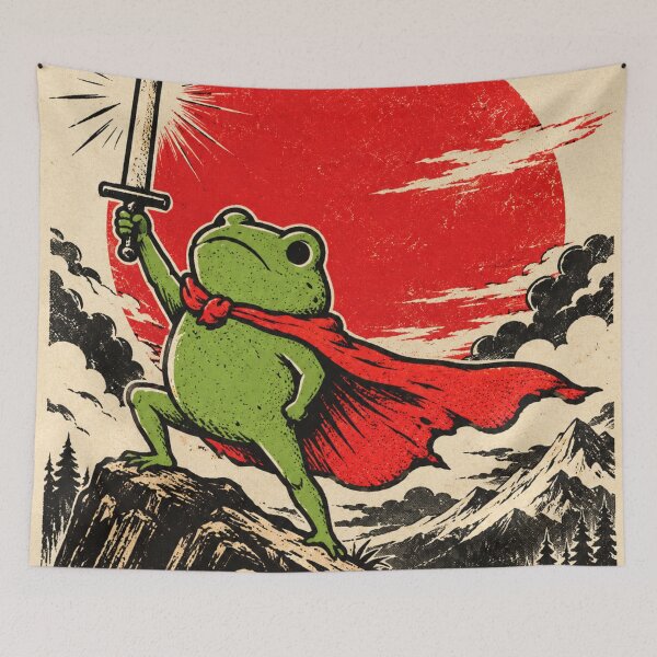 Item preview, Frog Knight Raising Sword Beneath Crimson Sun designed and sold by AbstractAuraArt.