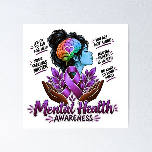 Item preview, Mental Health Awareness Colorful Brain Pink Ribbon Inspirational Art  designed and sold by CreativeSoulStudio.