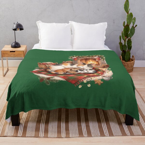Item preview, Cute Mother Cat and Sleeping Kittens by Fireplace - Cozy Christmas Cottagecore designed and sold by daila70.